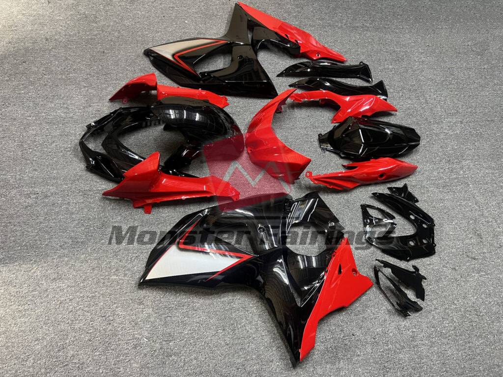 2009 - 2016 Suzuki GSXR 1000 Gloss Red Black fairing set - ABS injection, custom painted by Monster Fairings