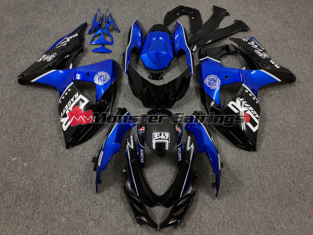 Suzuki GSXR 1000 2009 - 2016 Black & Blue with Custom Logos ABS fairings - custom motorcycle bodywork kit by Monster Fairings