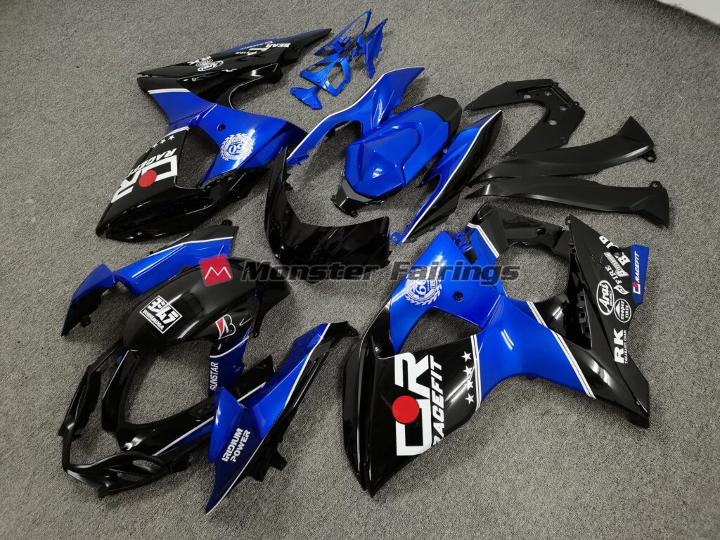 Black & Blue with Custom Logos ABS fairings for Suzuki GSXR 1000 2009 - 2016 - premium OEM fit kit by Monster Fairings