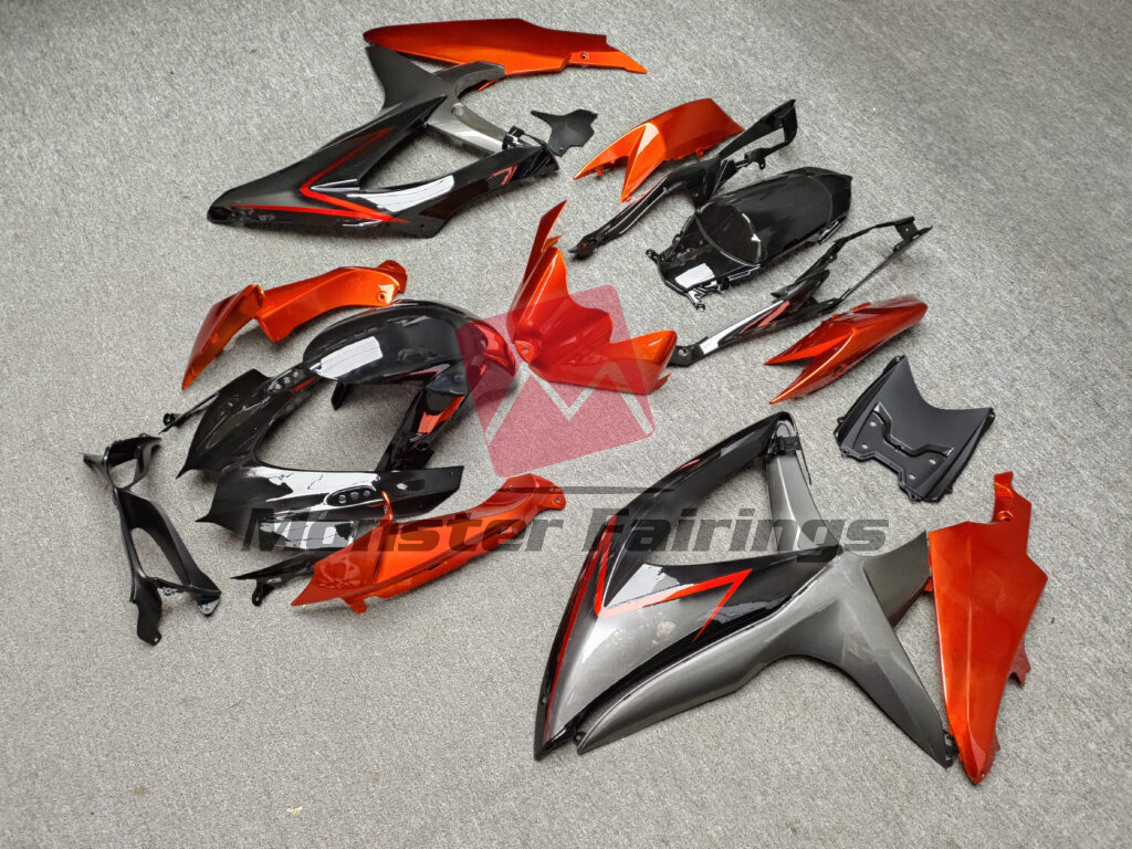 2008 - 2010 Suzuki GSXR 600 - 750 Gloss Black & Burnt Orange fairing set - ABS injection, custom painted by Monster Fairings