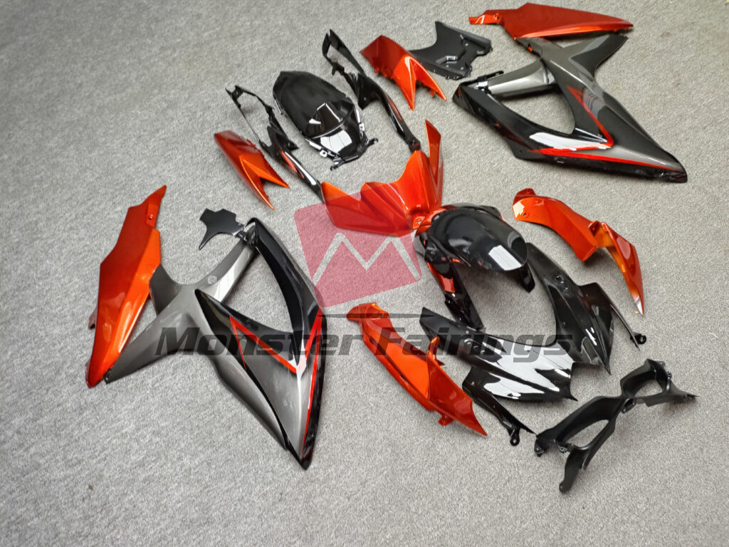 Suzuki GSXR custom ABS fairings 2008 - 2010 in Gloss Black & Burnt Orange - durable replacement kit, Monster Fairings