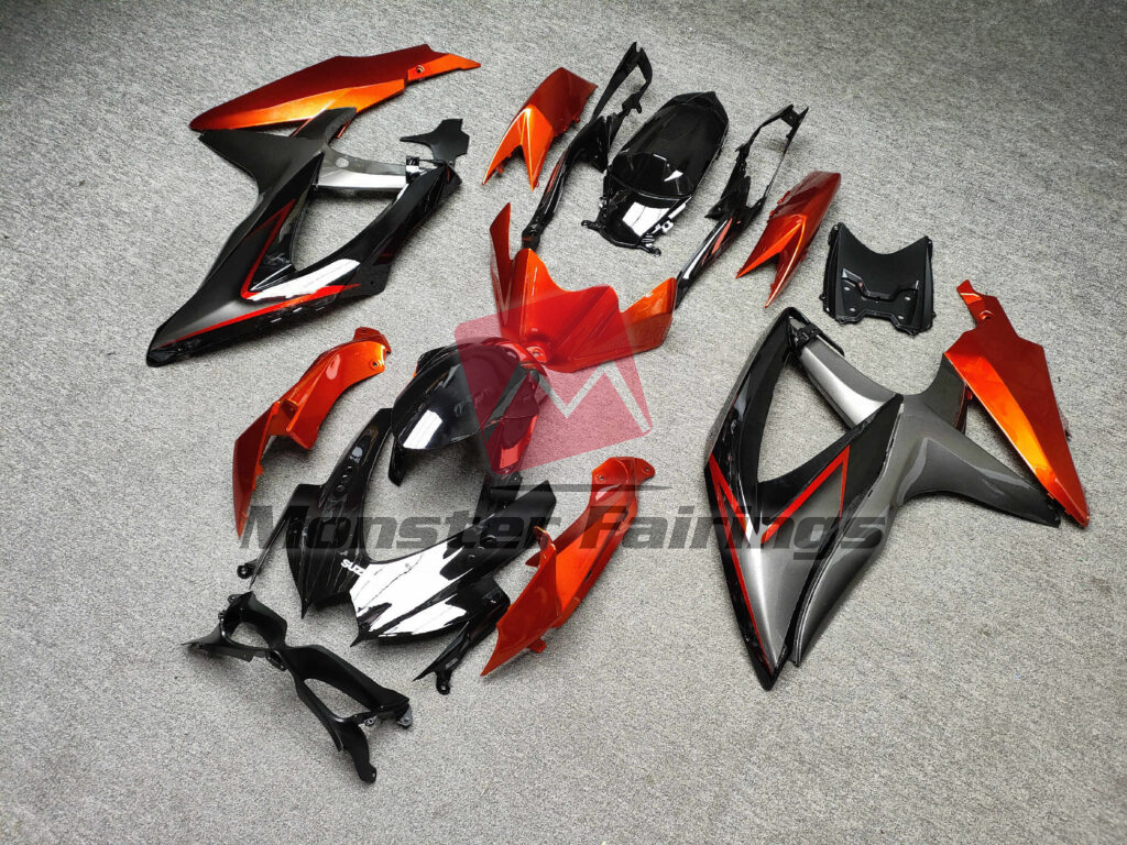 Gloss Black & Burnt Orange ABS fairings for Suzuki GSXR 600 - 750 2008 - 2010 - premium OEM fit kit by Monster Fairings
