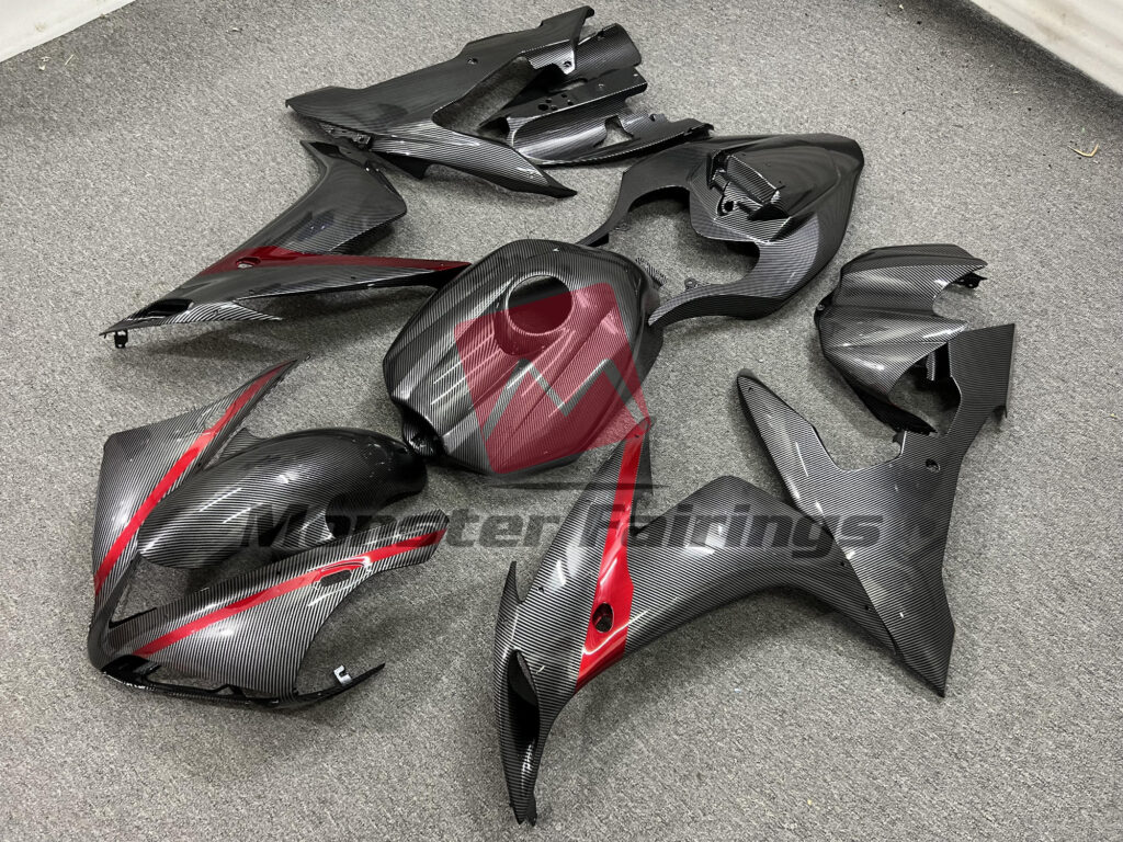 Yamaha R1 custom ABS fairings 2004 - 2006 in Carbon Fiber Style with Red - durable replacement kit, Monster Fairings