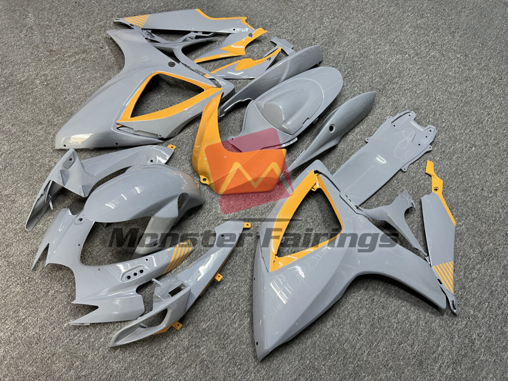 Suzuki GSXR custom ABS fairings 2006 - 2007 in Gloss Nardo Gray with Orange - durable replacement kit, Monster Fairings