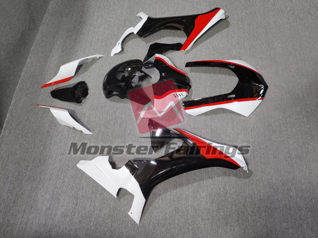 2015 - 2019 Yamaha R1 Gloss Red Black White fairing set - ABS injection, custom painted by Monster Fairings