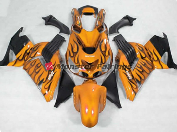 Kawasaki ZX14R 2006 - 2011 Yellow Black Flame ABS fairings - custom motorcycle bodywork kit by Monster Fairings
