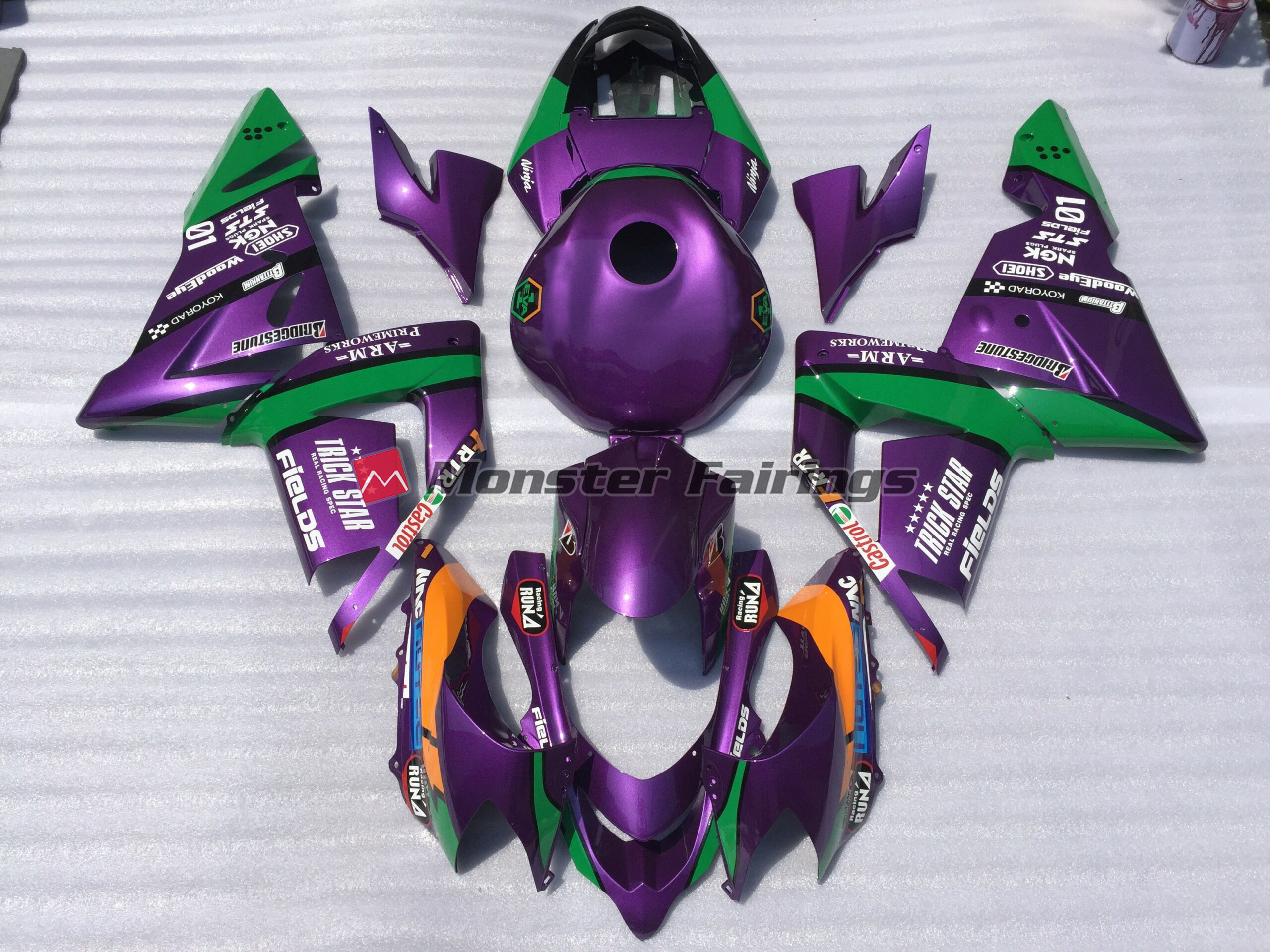 Kawasaki ZX10R 2004-2005 Purple and Green Trickstar ABS Fairings