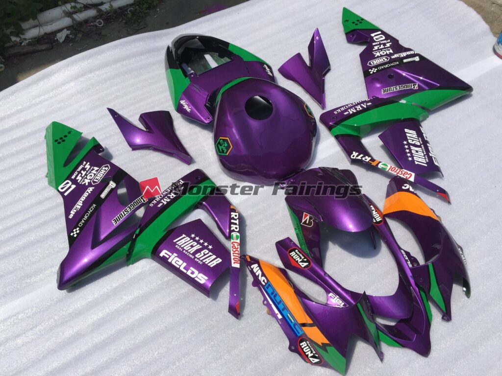 Kawasaki ZX10R custom ABS fairings 2004 - 2005 in Purple and Green Trickstar - durable replacement kit, Monster Fairings