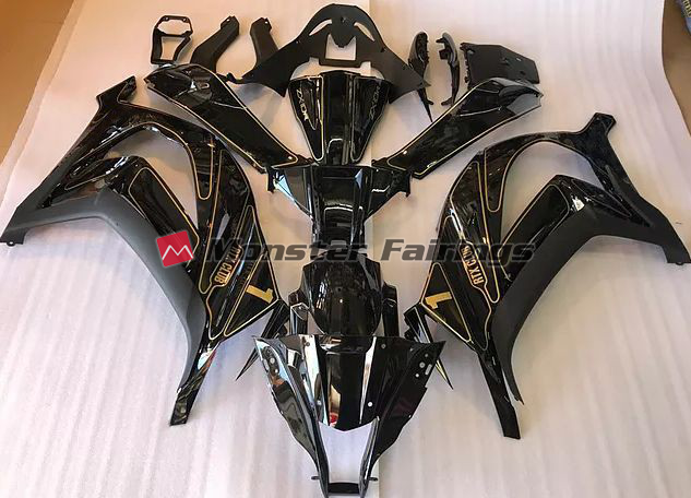 Kawasaki ZX10R 2016 - 2020 Black and Gold ABS fairings - custom motorcycle bodywork kit by Monster Fairings