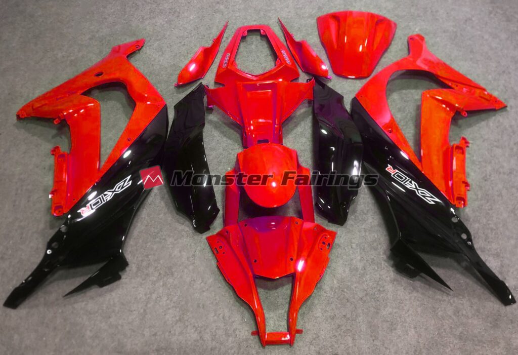 Kawasaki ZX10R 2016 - 2020 Gloss Red and Black ABS fairings - custom motorcycle bodywork kit by Monster Fairings