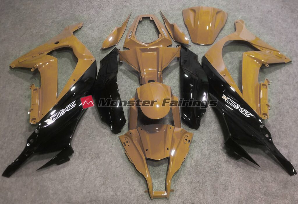 Kawasaki ZX10R 2016 - 2020 Gloss Desert Tan & and Black ABS fairings - custom motorcycle bodywork kit by Monster Fairings