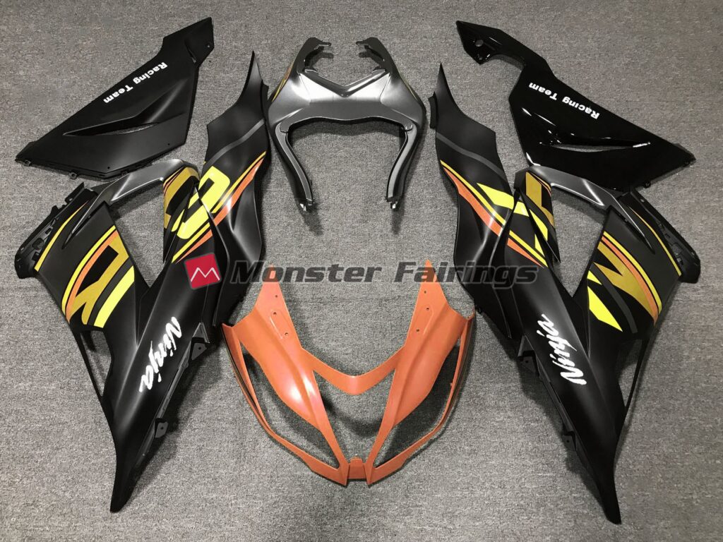 Kawasaki ZX6R 2013 - 2018 Gloss Black with Orange ABS fairings - custom motorcycle bodywork kit by Monster Fairings