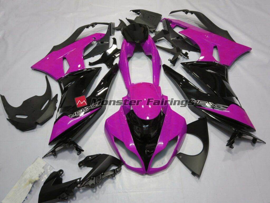 Kawasaki ZX6R 2009 - 2012 Gloss Pink Black ABS fairings - custom motorcycle bodywork kit by Monster Fairings