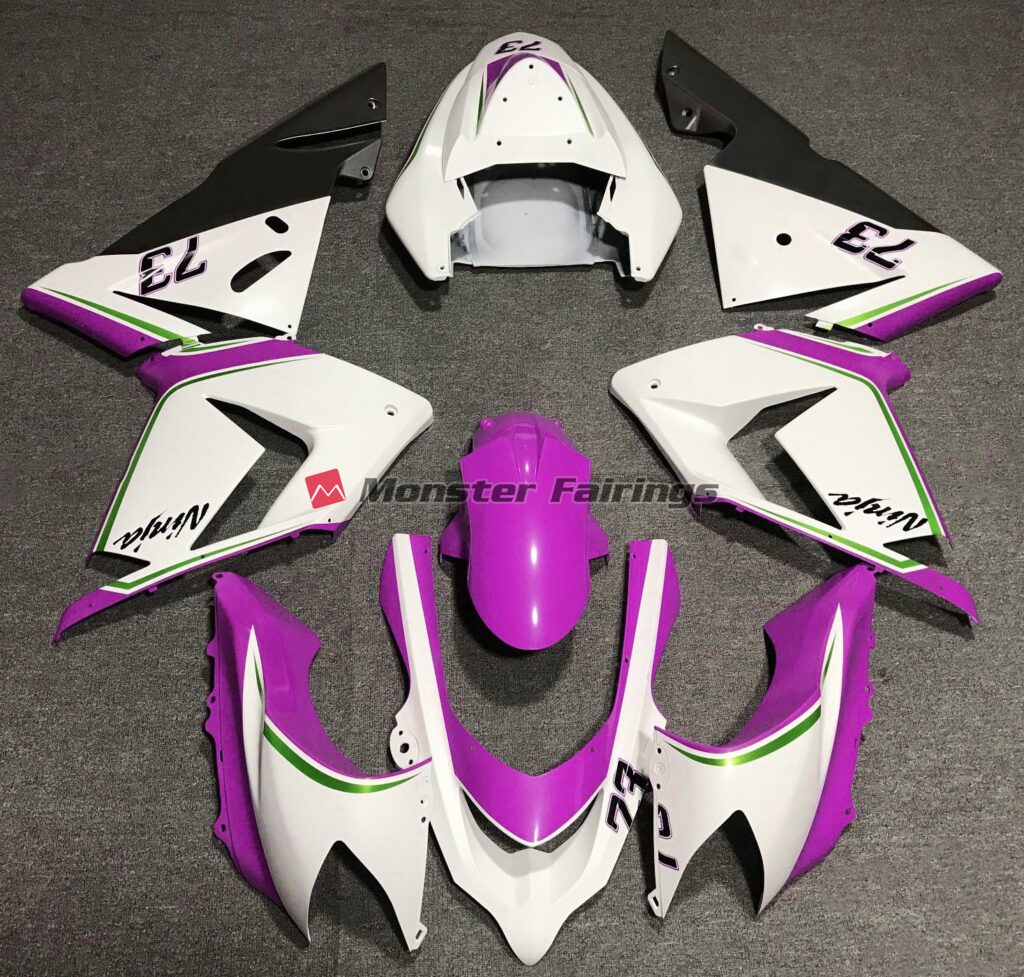 Kawasaki ZX10R 2004 - 2005 Gloss White Pink ABS fairings - custom motorcycle bodywork kit by Monster Fairings