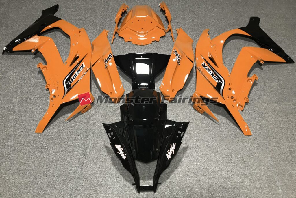 Kawasaki ZX10R 2011 - 2015 Gloss Orange Logos ABS fairings - custom motorcycle bodywork kit by Monster Fairings