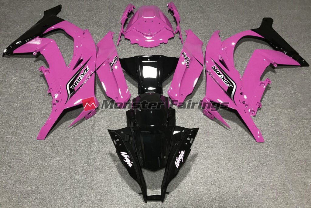 Kawasaki ZX10R 2011 - 2015 Gloss Pink Logos ABS fairings - custom motorcycle bodywork kit by Monster Fairings