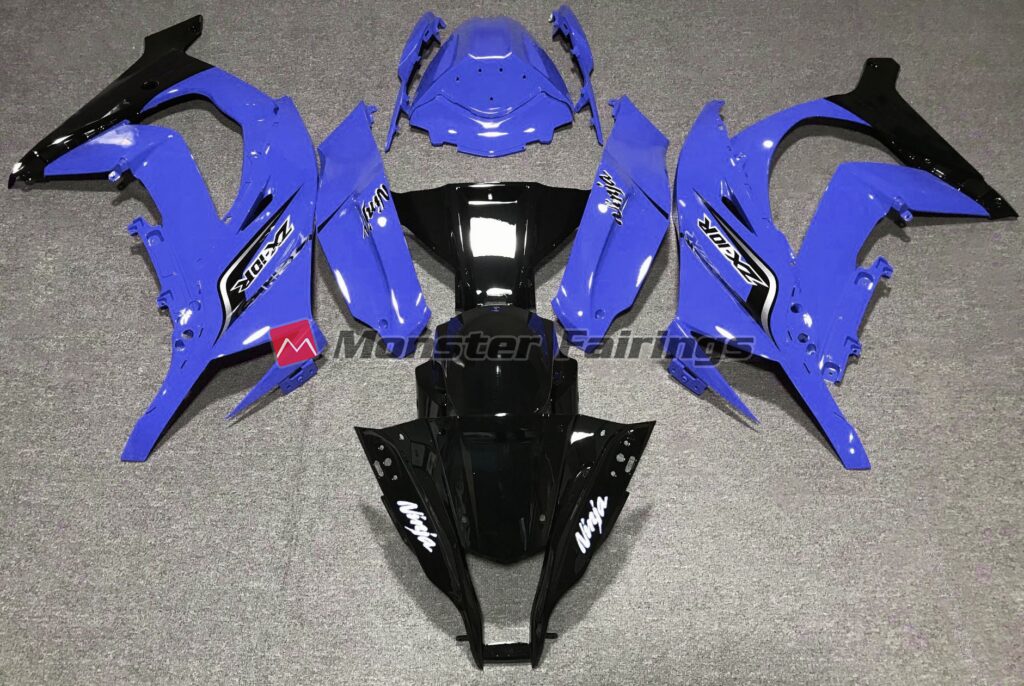 Kawasaki ZX10R 2011 - 2015 Gloss Blue Logos ABS fairings - custom motorcycle bodywork kit by Monster Fairings
