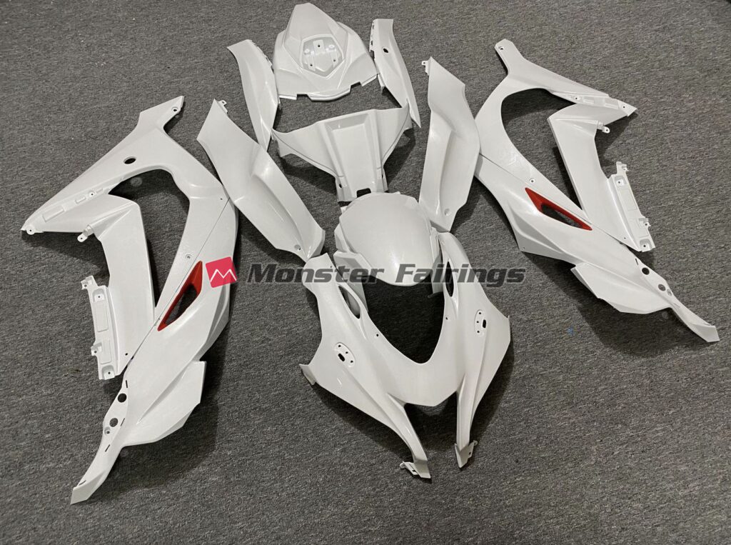 Kawasaki ZX10R custom ABS fairings 2016 - 2020 in Pearl White Red Trim - durable replacement kit, Monster Fairings