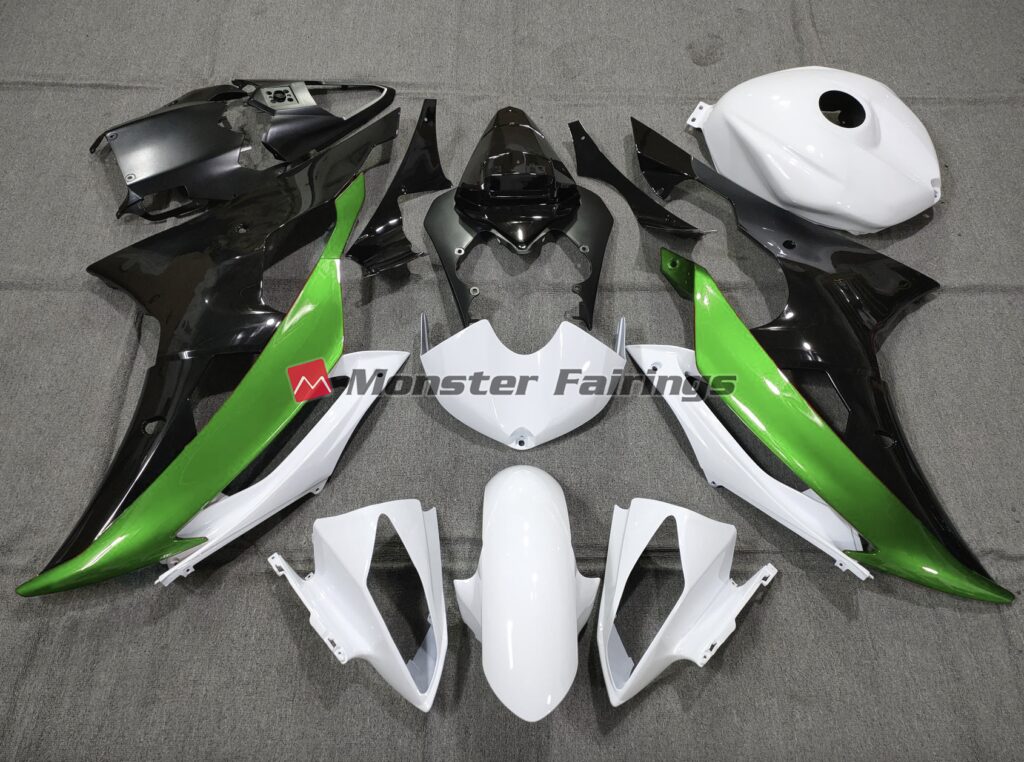 Yamaha R6 2008 - 2016 Custom Green Black White ABS fairings - custom motorcycle bodywork kit by Monster Fairings