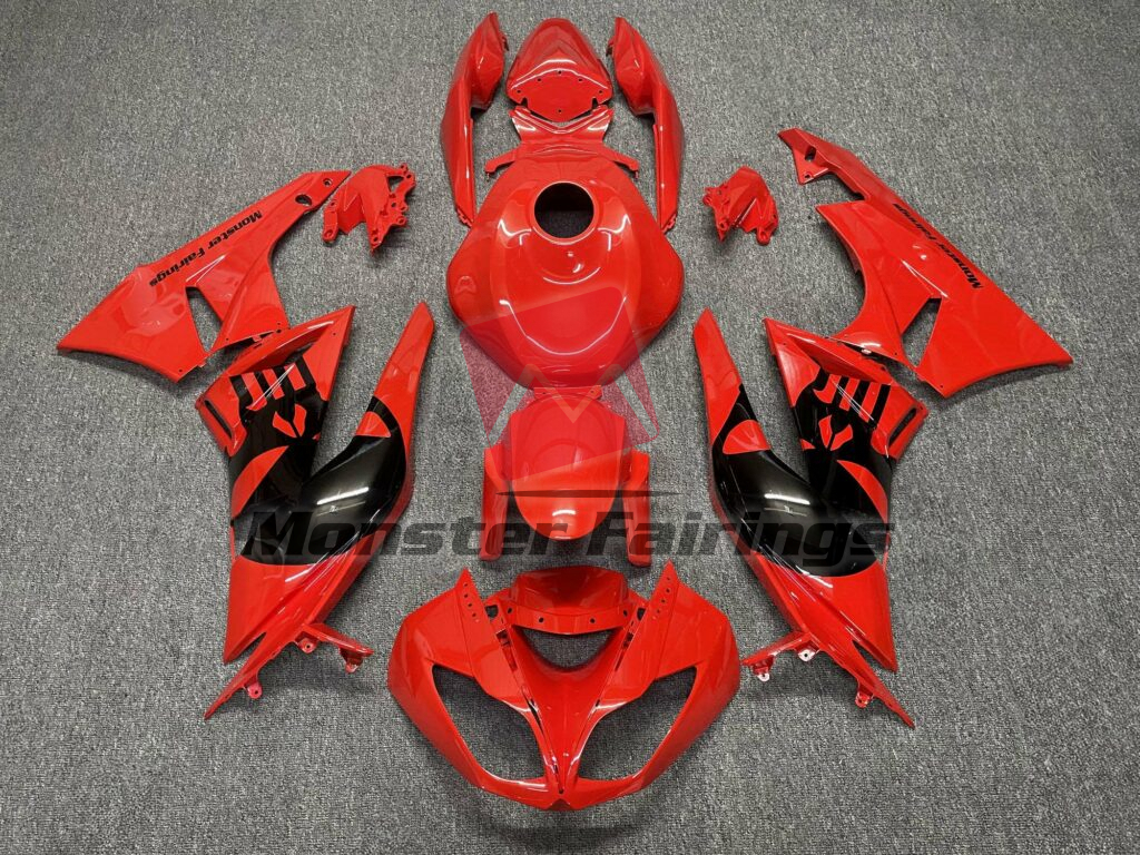 Kawasaki ZX6R 2009 - 2012 Gloss Red with Skull ABS fairings - custom motorcycle bodywork kit by Monster Fairings