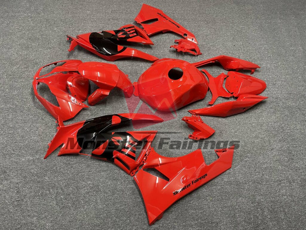 2009 - 2012 Kawasaki ZX6R Gloss Red with Skull fairing set - ABS injection, custom painted by Monster Fairings