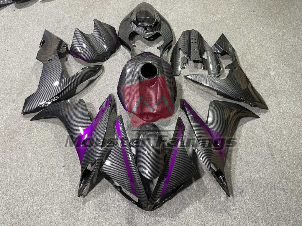 Yamaha R1 2004 - 2006 Gloss Carbon Fiber Style with Purple ABS fairings - custom motorcycle bodywork kit by Monster Fairings