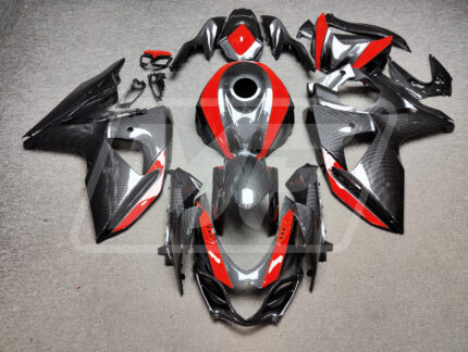 Suzuki GSXR 1000 2009-2016 Gloss Carbon Fiber with Red ABS Fairings | Monster Fairings