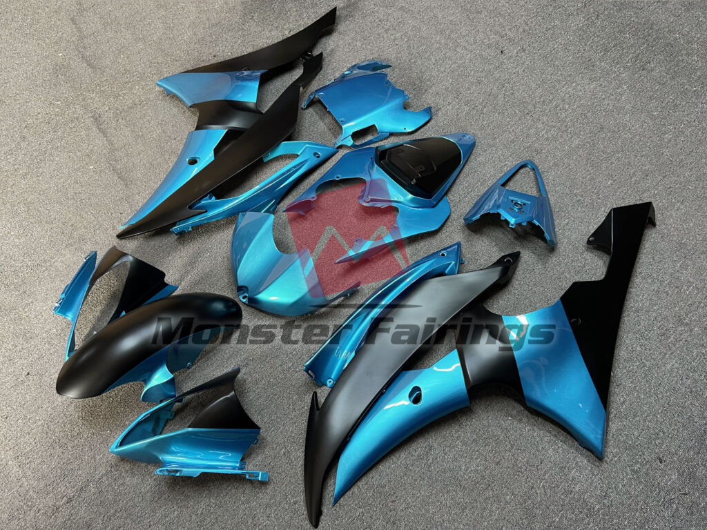 Yamaha R6 custom ABS fairings 2008 - 2016 in Electric Blue Matte Black - durable replacement kit, Monster Fairings
