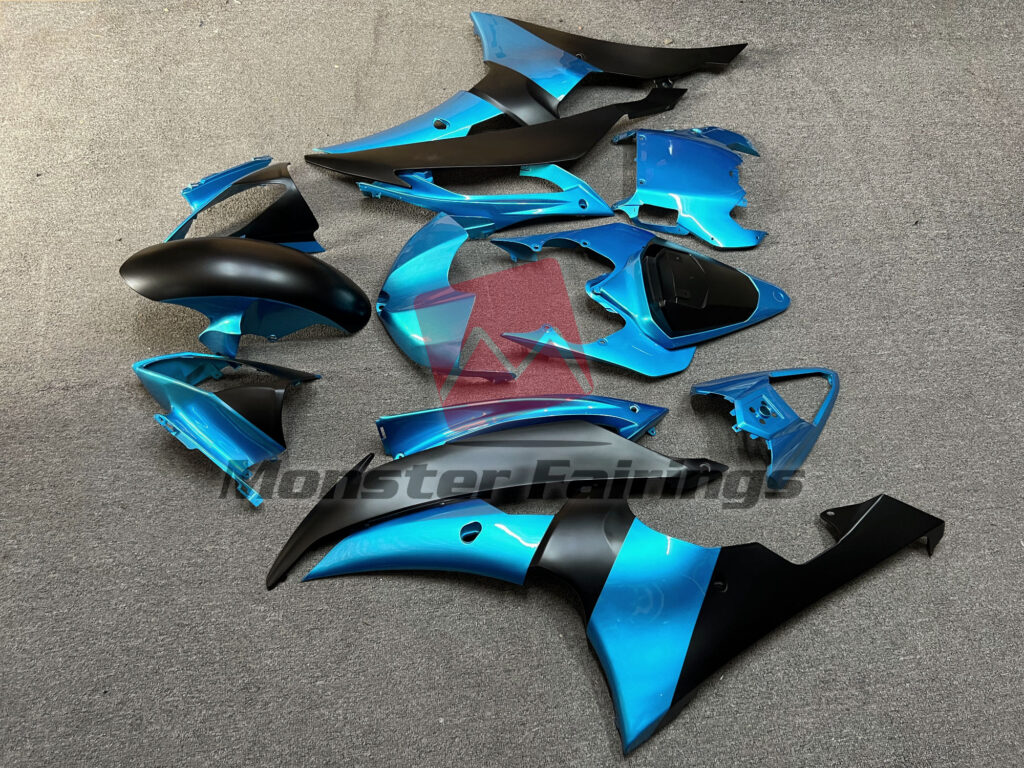 2008 - 2016 Yamaha R6 Electric Blue Matte Black fairing set - ABS injection, custom painted by Monster Fairings