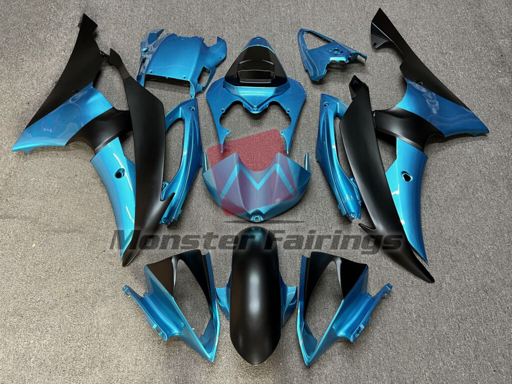 Yamaha R6 2008 - 2016 Electric Blue Matte Black ABS fairings - custom motorcycle bodywork kit by Monster Fairings