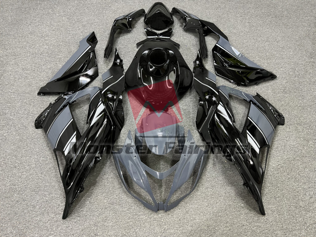 Kawasaki ZX6R 2013 - 2018 Gloss Black Nardo Grey & White ABS fairings - custom motorcycle bodywork kit by Monster Fairings