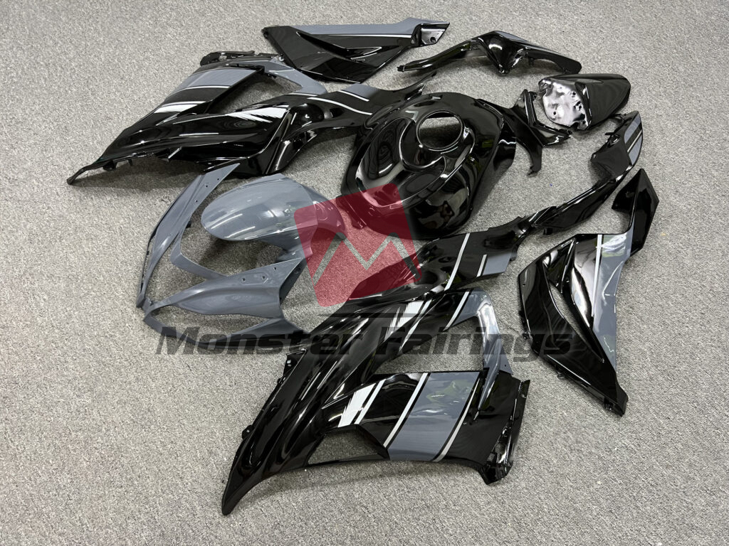 Kawasaki ZX6R custom ABS fairings 2013 - 2018 in Gloss Black Nardo Grey & White - durable replacement kit, Monster Fairings
