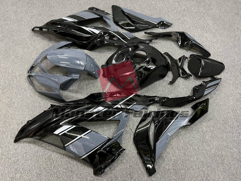 2013 - 2018 Kawasaki ZX6R Gloss Black Nardo Grey & White fairing set - ABS injection, custom painted by Monster Fairings