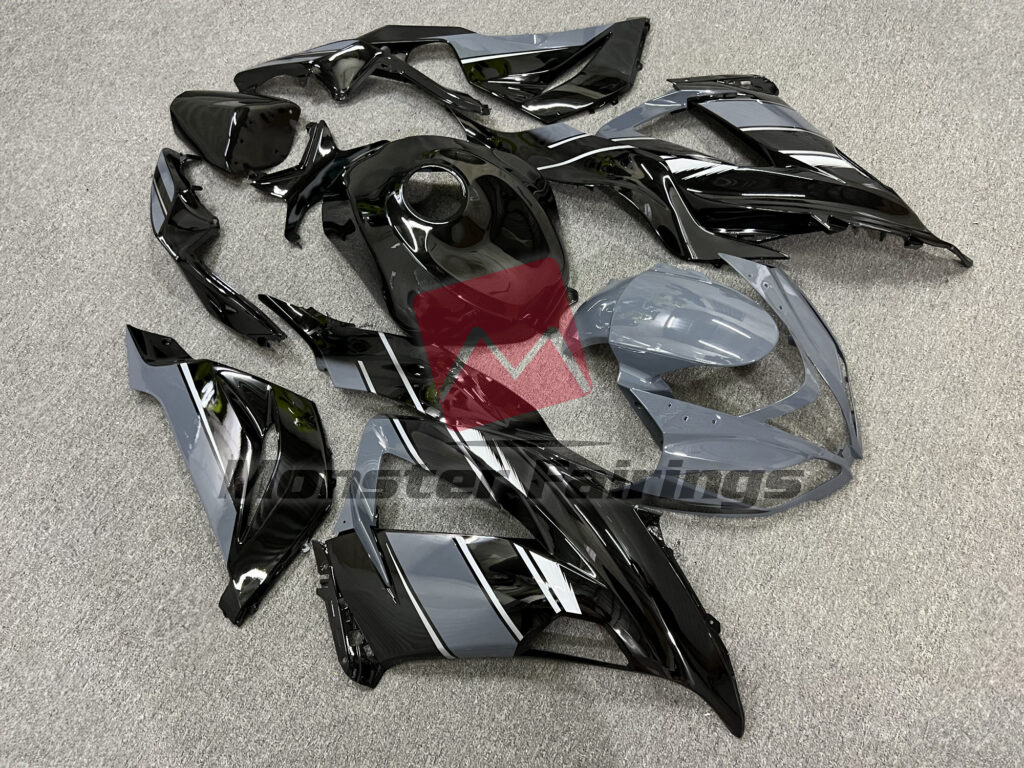 Monster Fairings ABS fairing kit for Kawasaki ZX6R 2013 - 2018 - Gloss Black Nardo Grey & White, precise OEM fit