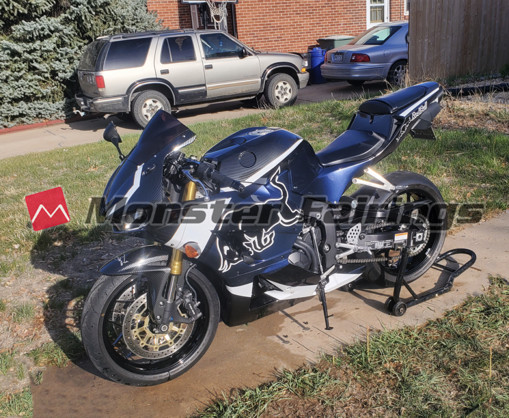 Honda CBR600RR 2013 - 2025 ABS fairings, Custom Blue Carbon Style Bull - high - quality motorcycle kit by Monster Fairings
