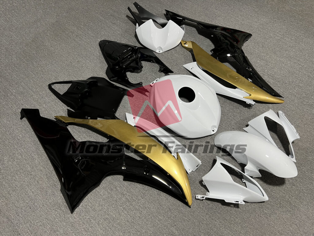 Gloss White & Black Gold ABS fairings for Yamaha R6 2008 - 2016 - premium OEM fit kit by Monster Fairings