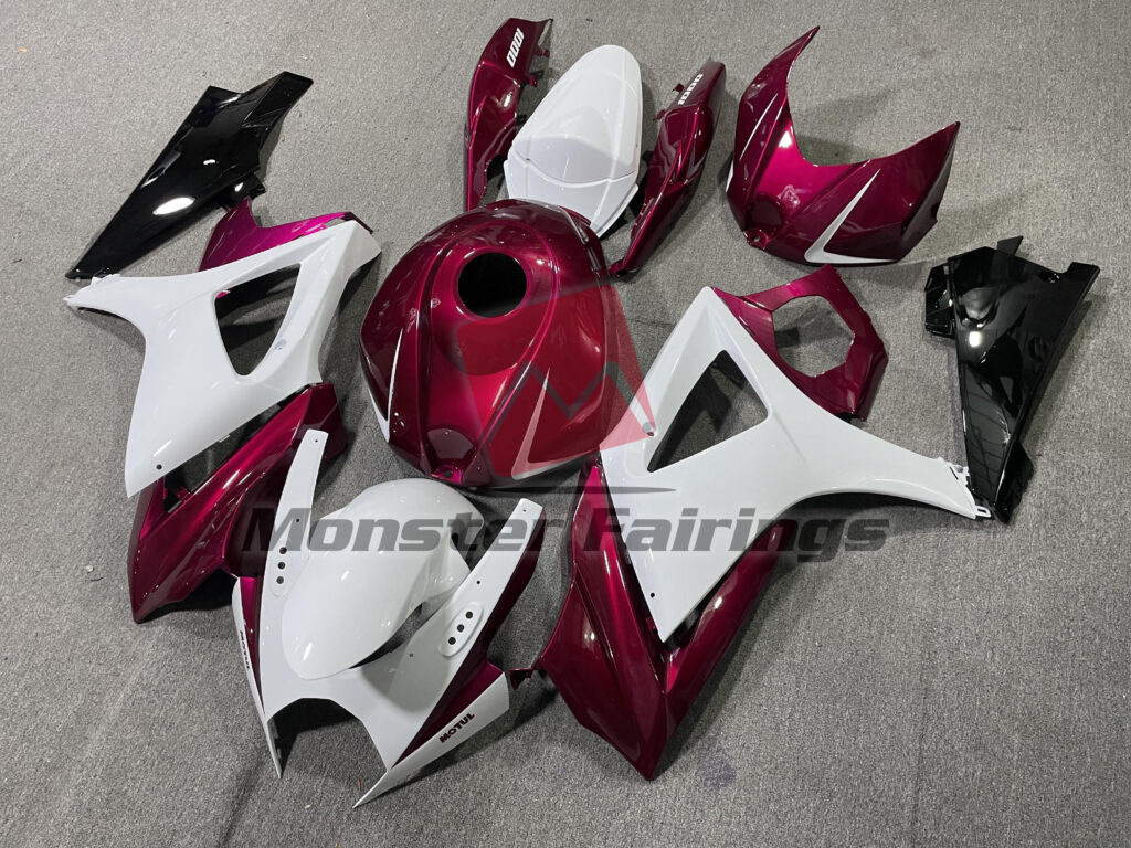 Suzuki GSXR custom ABS fairings 2007 - 2008 in Gloss White & Pink - durable replacement kit, Monster Fairings