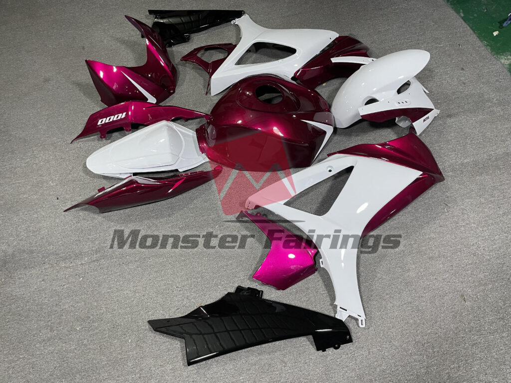 2007 - 2008 Suzuki GSXR 1000 Gloss White & Pink fairing set - ABS injection, custom painted by Monster Fairings