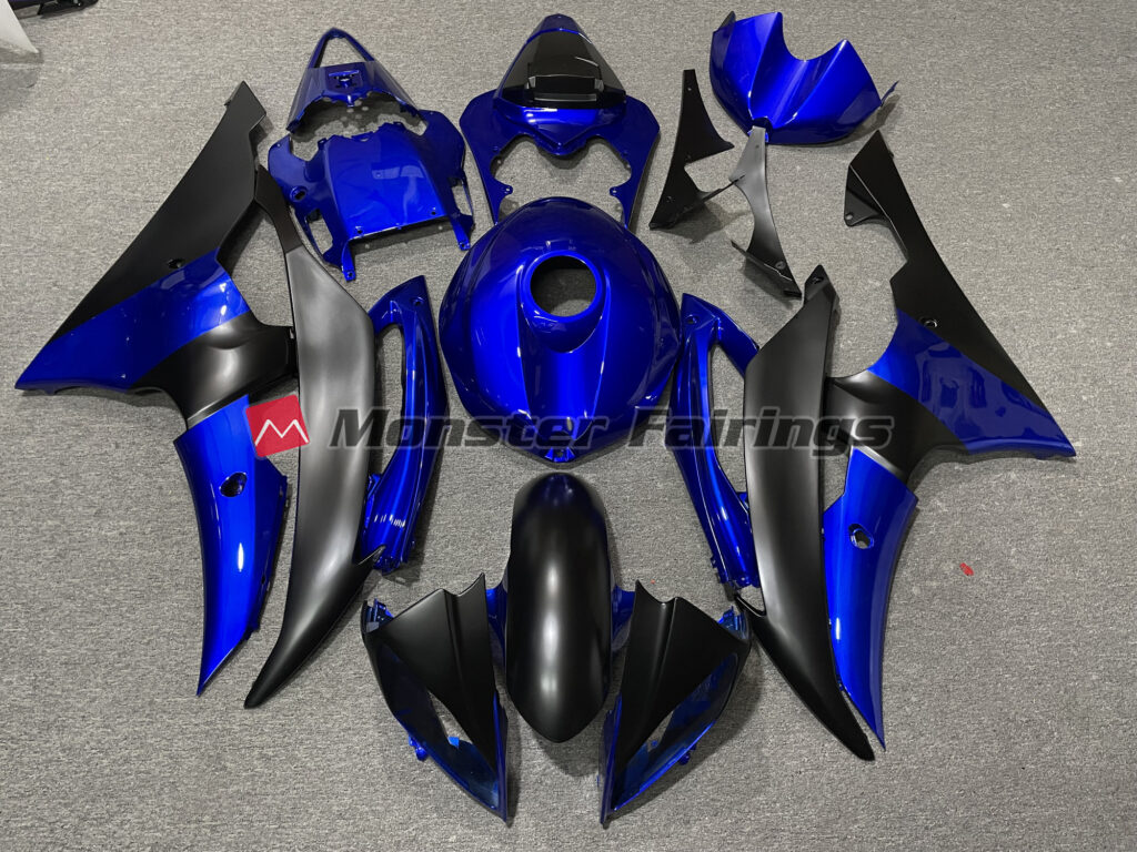 Yamaha R6 2008 - 2016 Deep Blue Matte Black ABS fairings - custom motorcycle bodywork kit by Monster Fairings