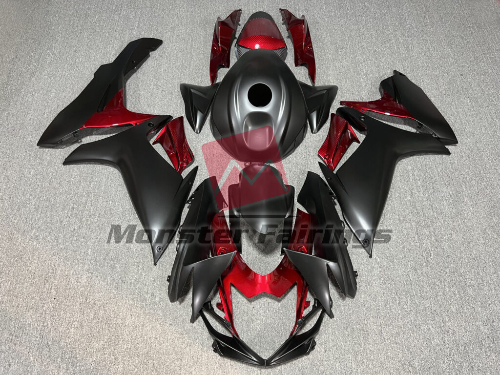 Suzuki GSXR 600 - 750 2011 - 2025 Gloss Deep Red & Matte Black ABS fairings - custom motorcycle bodywork kit by Monster Fairings