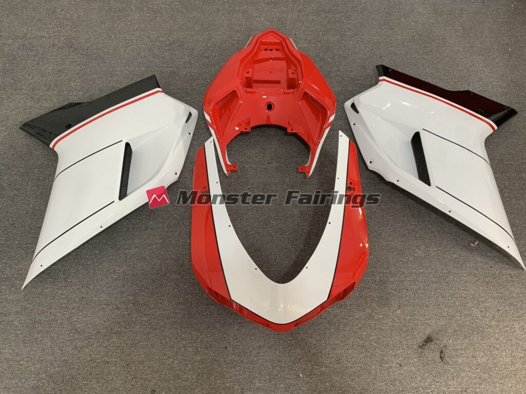 Ducati 848 1098 1198 2007 - 2012 Red White ABS fairings - custom motorcycle bodywork kit by Monster Fairings