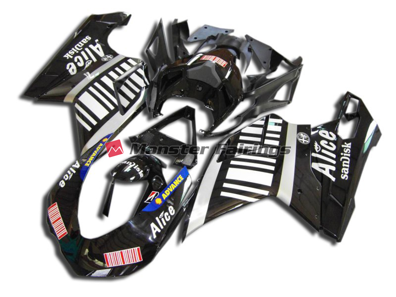 Ducati 848 1098 1198 2007 - 2012 Black Alice ABS fairings - custom motorcycle bodywork kit by Monster Fairings