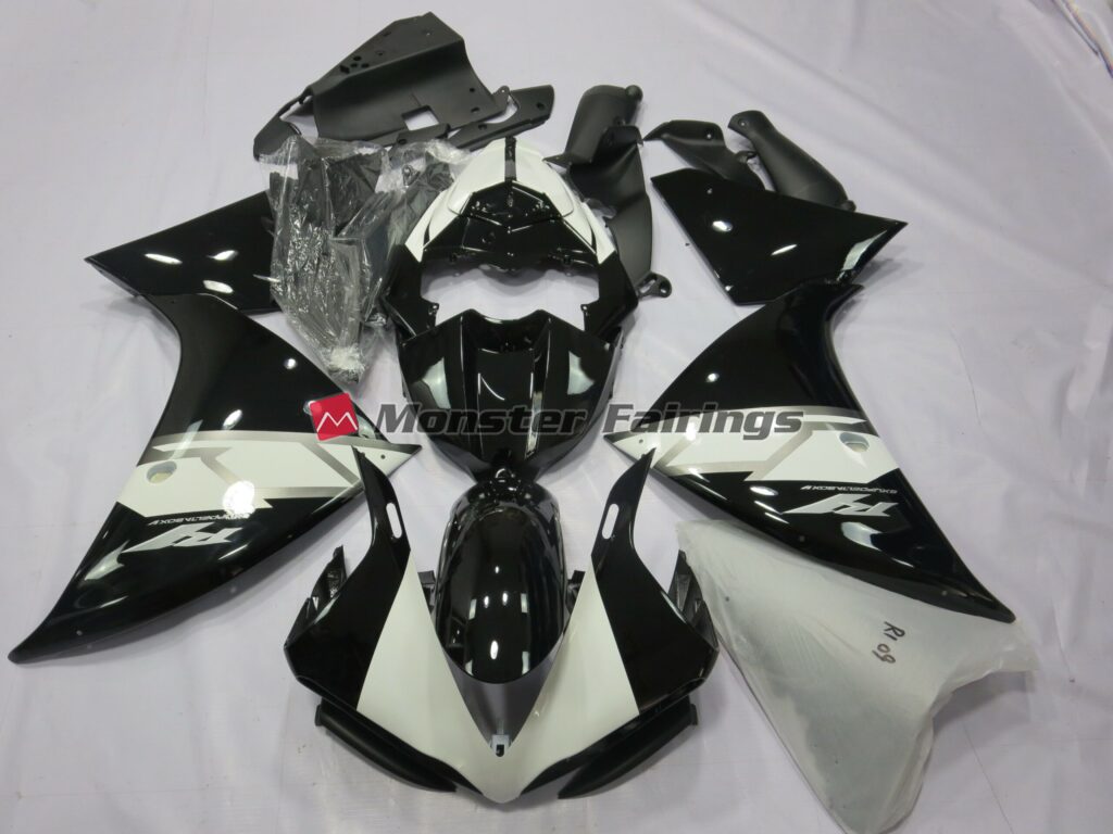 Yamaha R1 2012 - 2014 Black Silver White ABS fairings - custom motorcycle bodywork kit by Monster Fairings