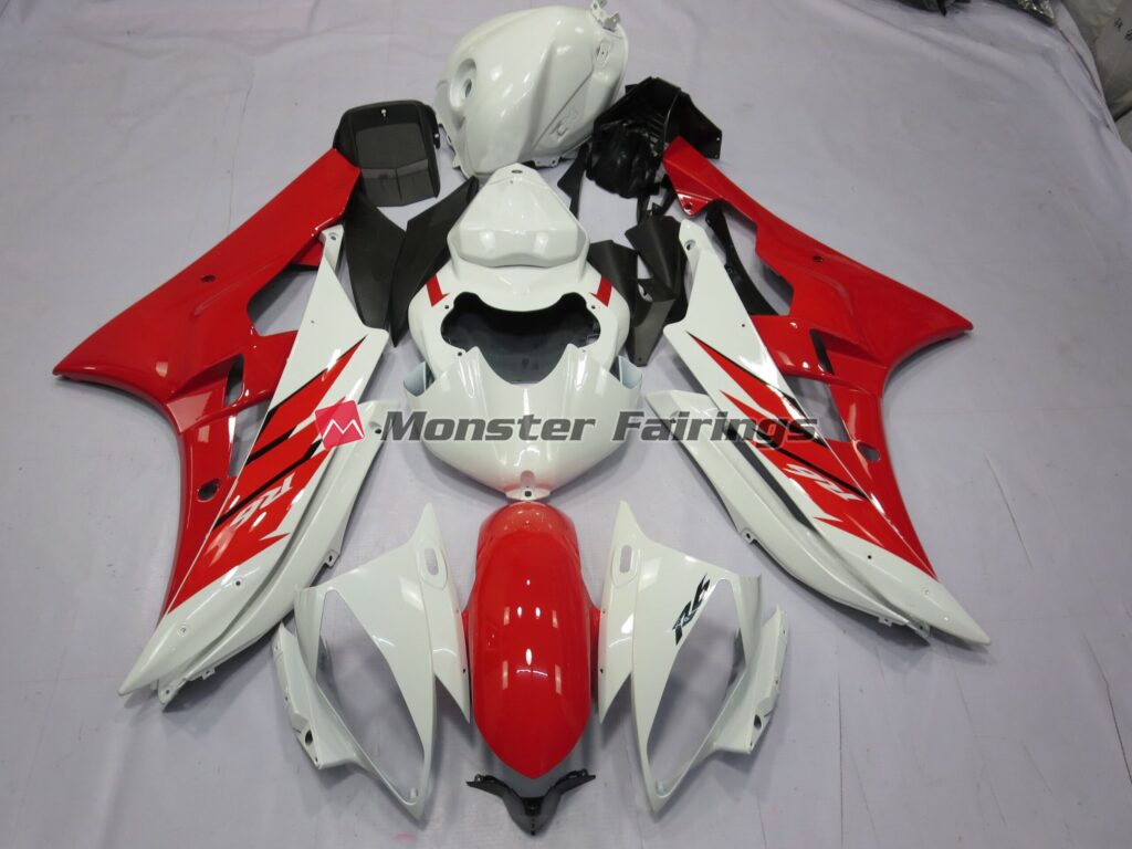 Yamaha R6 2006 - 2007 Red and White ABS fairings - custom motorcycle bodywork kit by Monster Fairings