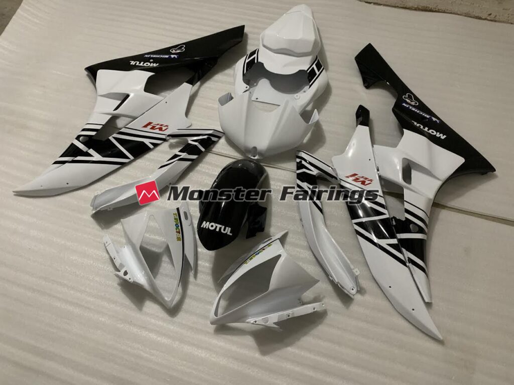 Yamaha R6 custom ABS fairings 2006 - 2007 in White Black Design - durable replacement kit, Monster Fairings