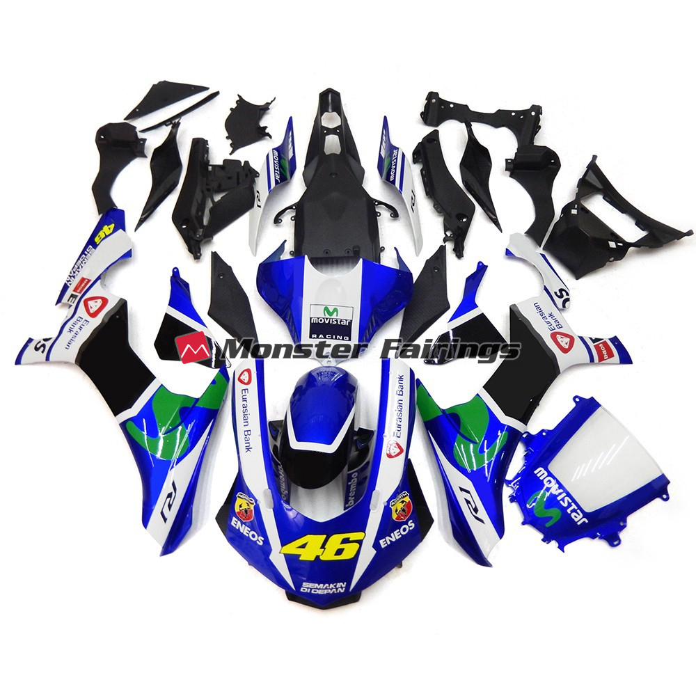 Yamaha R1 2015 - 2019 Blue and White 46 ABS fairings - custom motorcycle bodywork kit by Monster Fairings