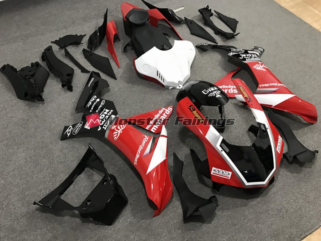 Yamaha R1 custom ABS fairings 2015 - 2019 in Red Black and White Custom Style Gloss - durable replacement kit, Monster Fairings
