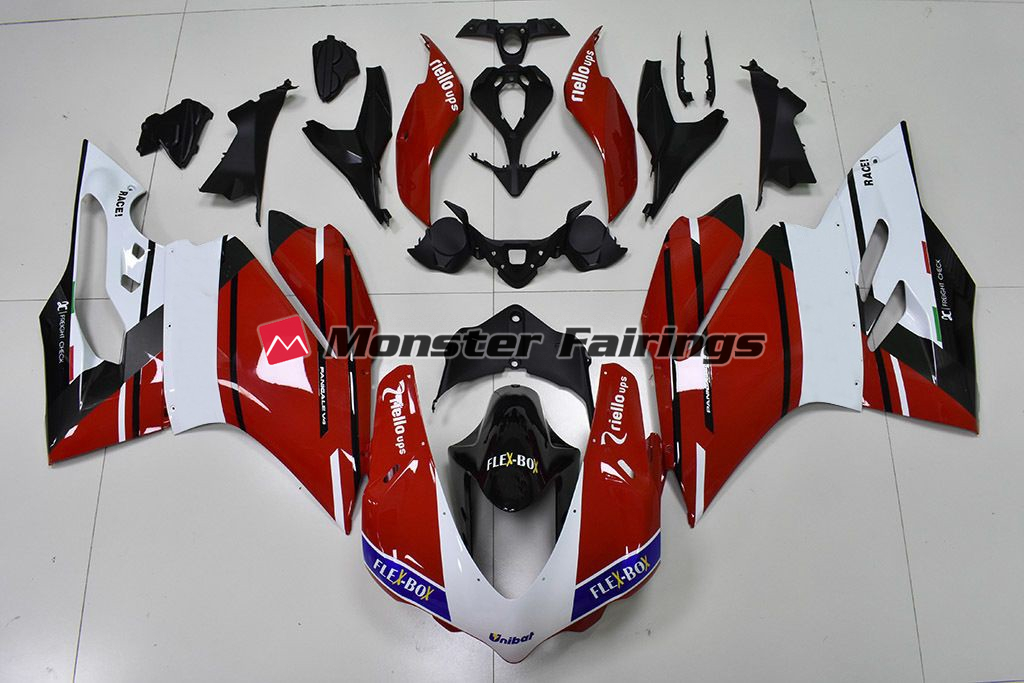 Ducati 959 Gloss Red with White ABS fairings - custom motorcycle bodywork kit by Monster Fairings