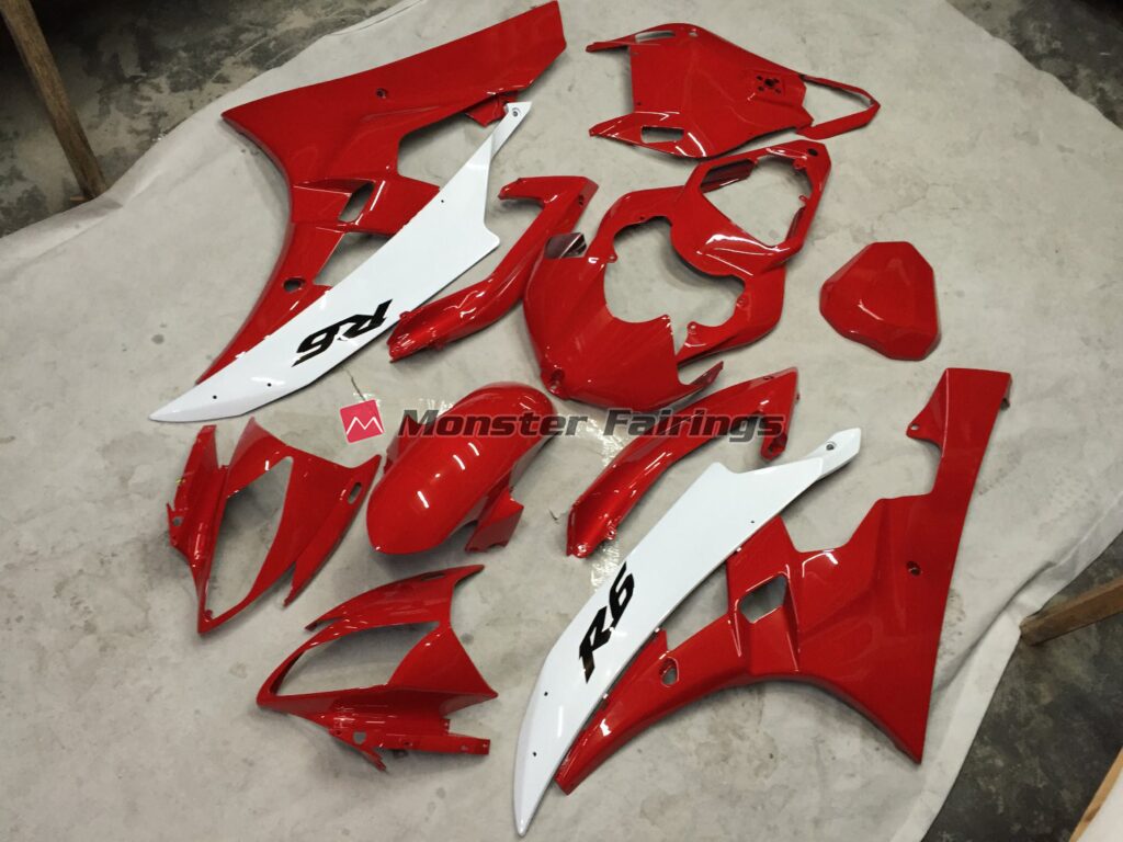 Yamaha R6 custom ABS fairings 2006 - 2007 in Red and White C2W - durable replacement kit, Monster Fairings