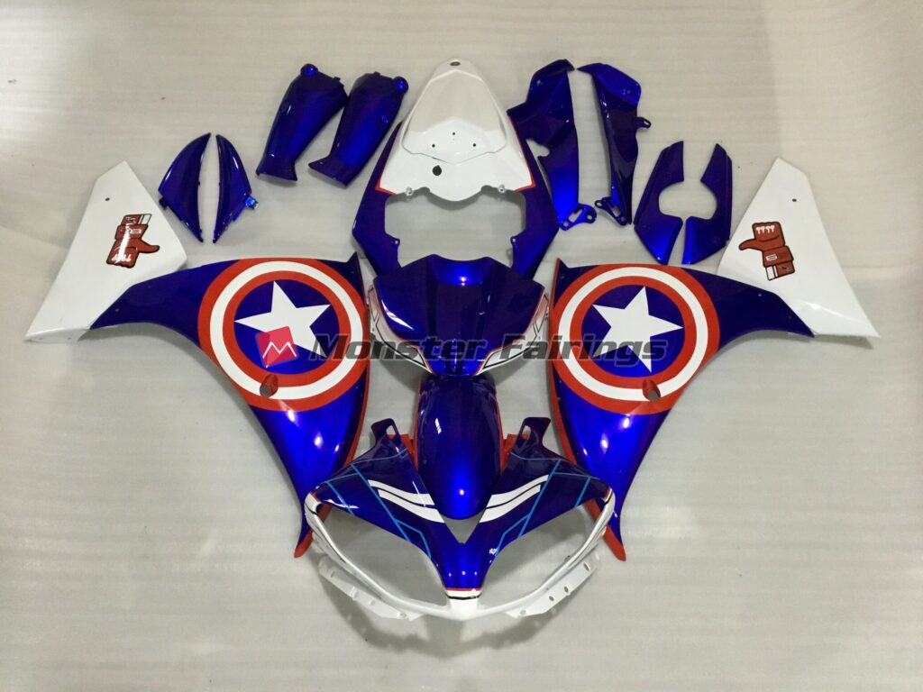 Yamaha R1 2009 - 2011 Captain America ABS fairings - custom motorcycle bodywork kit by Monster Fairings